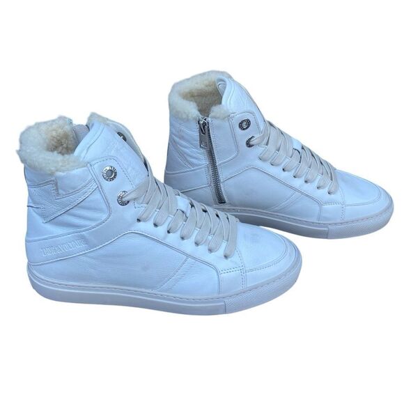 NWT New ZADIG & VOLTAIRE High Flash Distressed SHEARLING Sneakers 37 US(6.5-7) - Picture 10 of 14